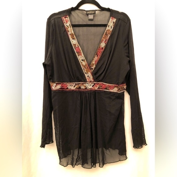 Lane Bryant Sheer Black Pink Babydoll VNeck Long Sleeve Blouse Top Size 18/20 - Picture 1 of 16